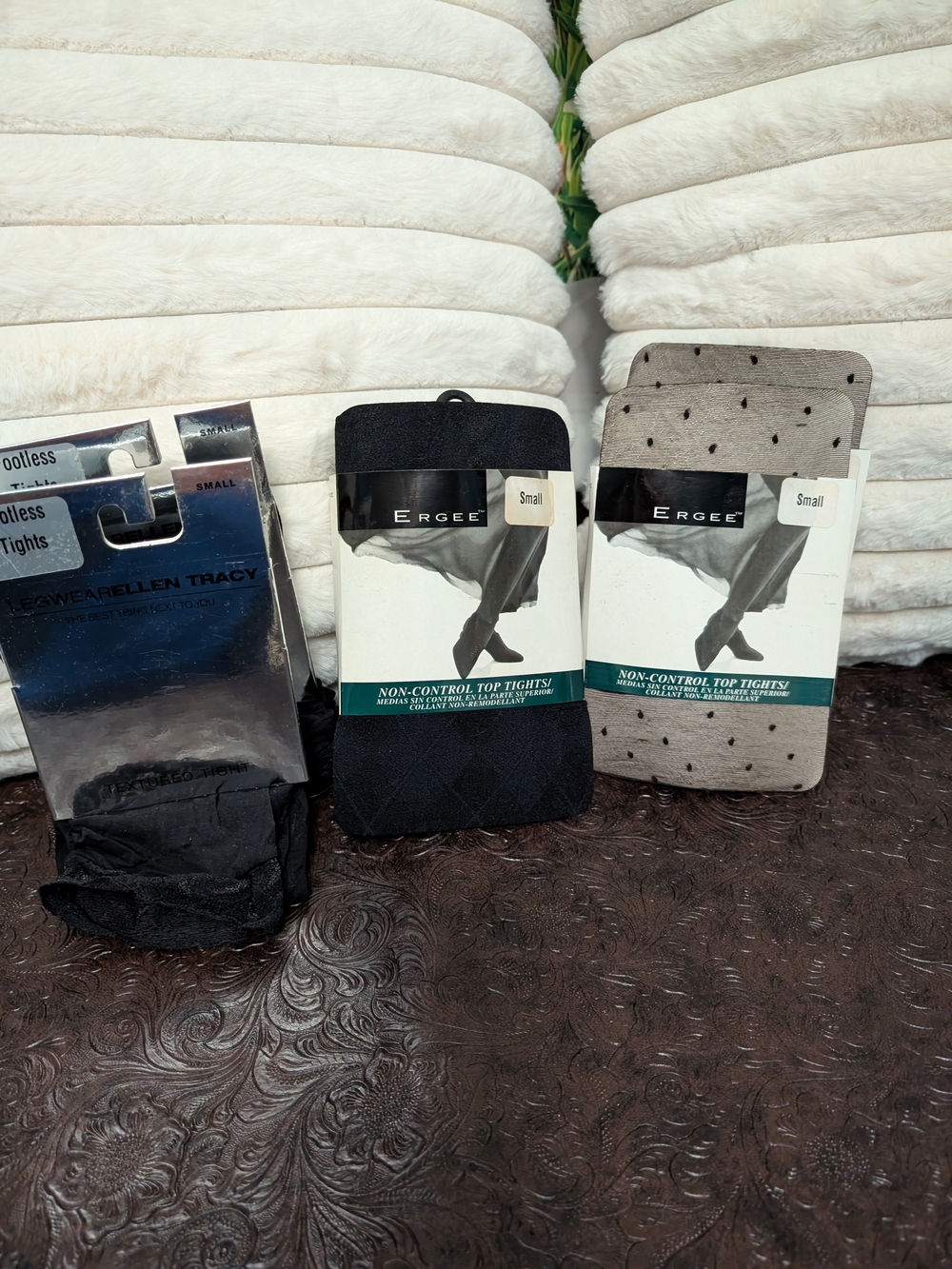 Bundle Of 5 Ellen Tracy Black and  Patterned Footless Tights